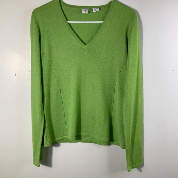 Womens Vintage Real Clothes Silk Cashmere V Neck Sweater Green M - Picture 1 of 8